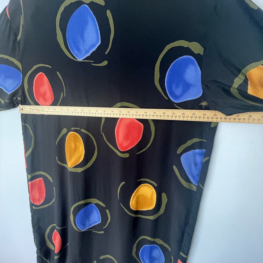 80s Rayon Geometric Primary Color Kimono Jacket Coverup M - Picture 12 of 15